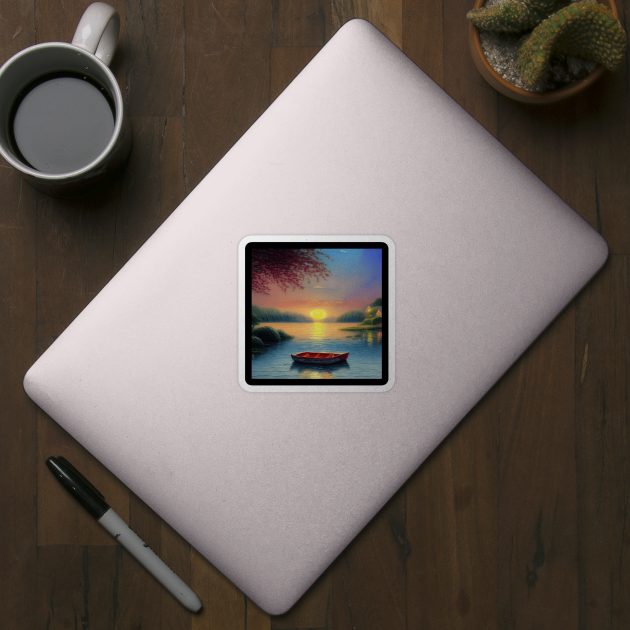 Lakeside Sunset Boat View by The WYLD Tribe